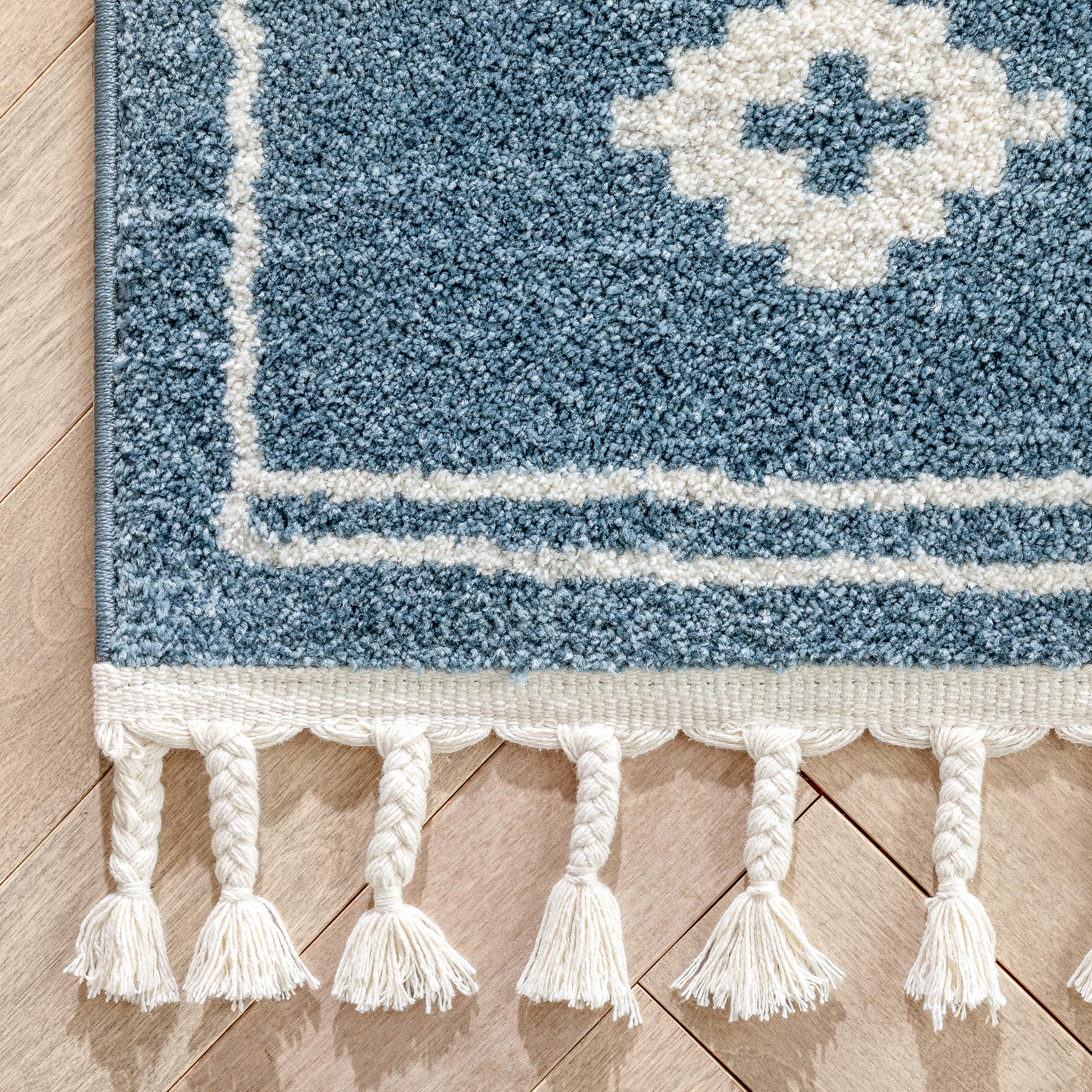 Parallel Moroccan Tribal Diamond Pattern Blue Rug