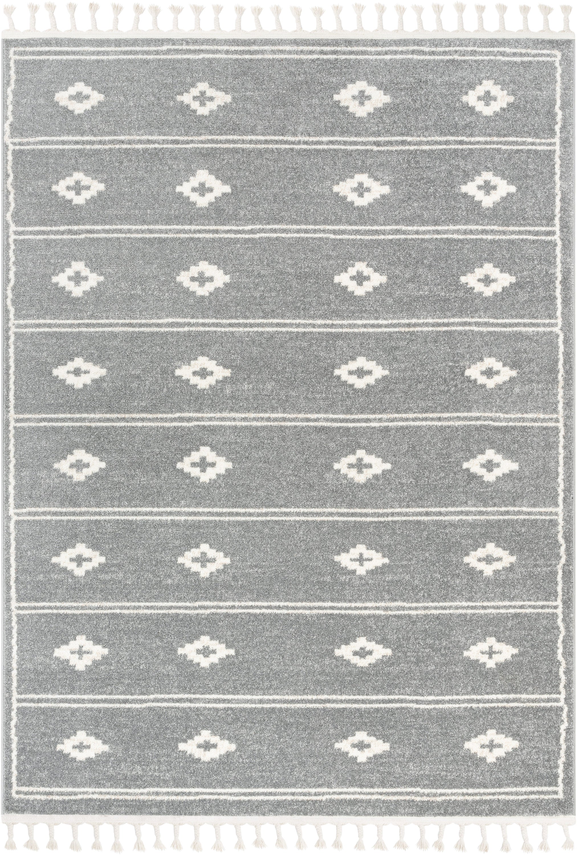 Parallel Moroccan Tribal Diamond Pattern Grey Rug