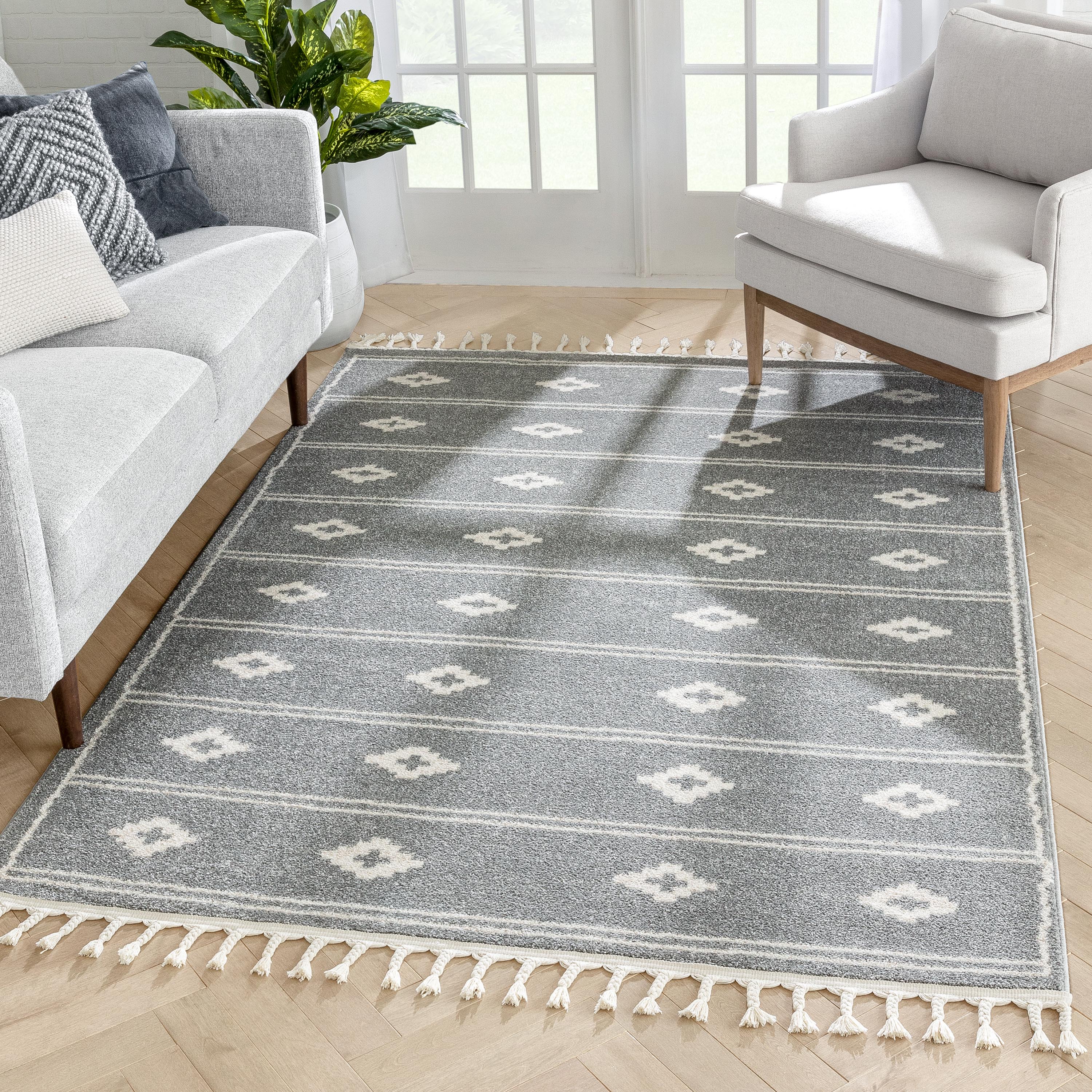 Parallel Moroccan Tribal Diamond Pattern Grey Rug