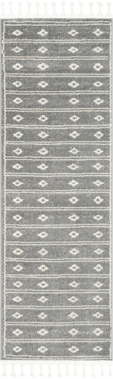 Parallel Moroccan Tribal Diamond Pattern Grey Rug