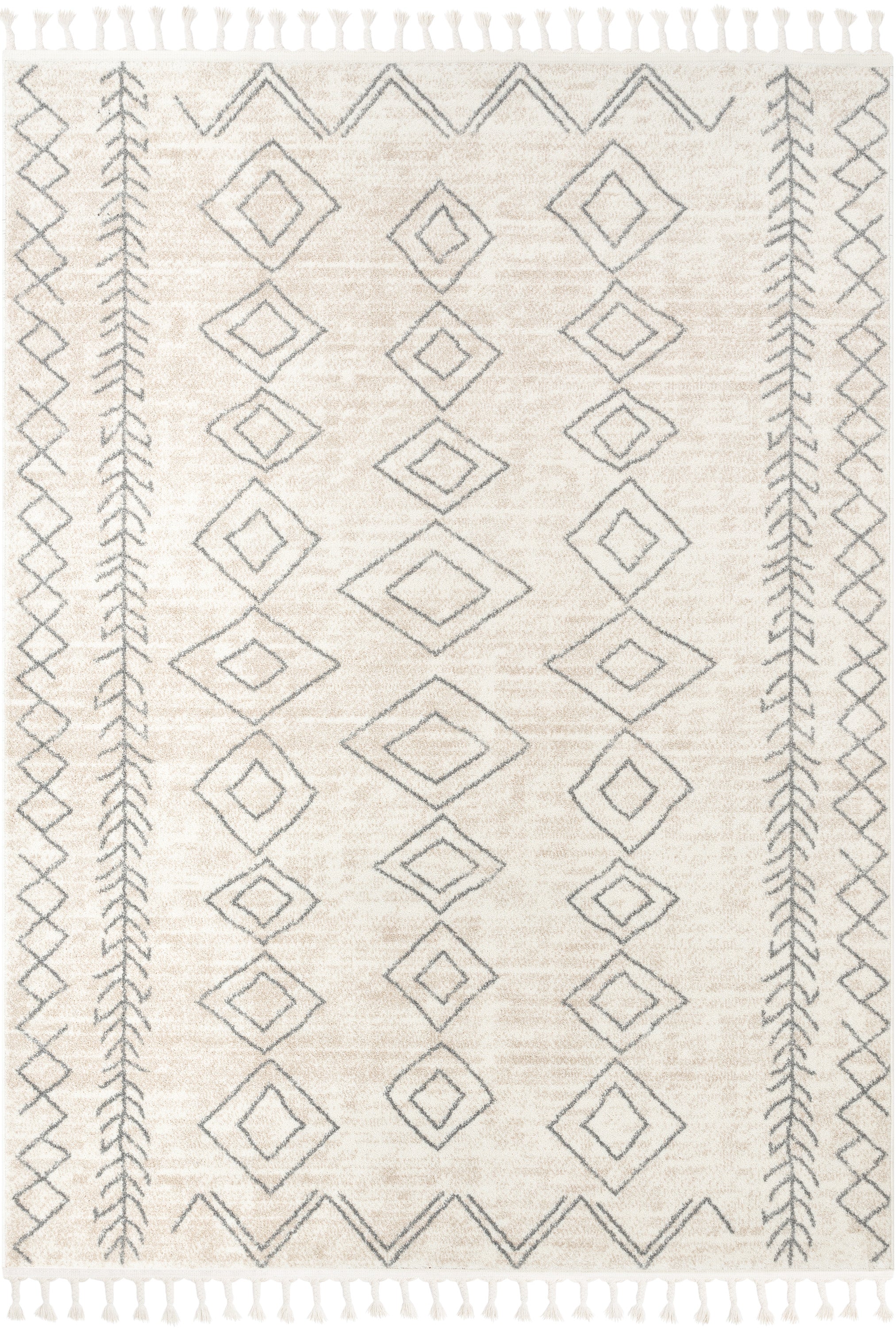 Current Moroccan Tribal Diamond Pattern Ivory Grey Rug