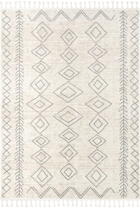 Current Moroccan Tribal Diamond Pattern Ivory Grey Rug
