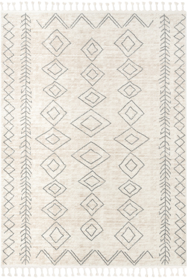 Current Moroccan Tribal Diamond Pattern Ivory Grey Rug