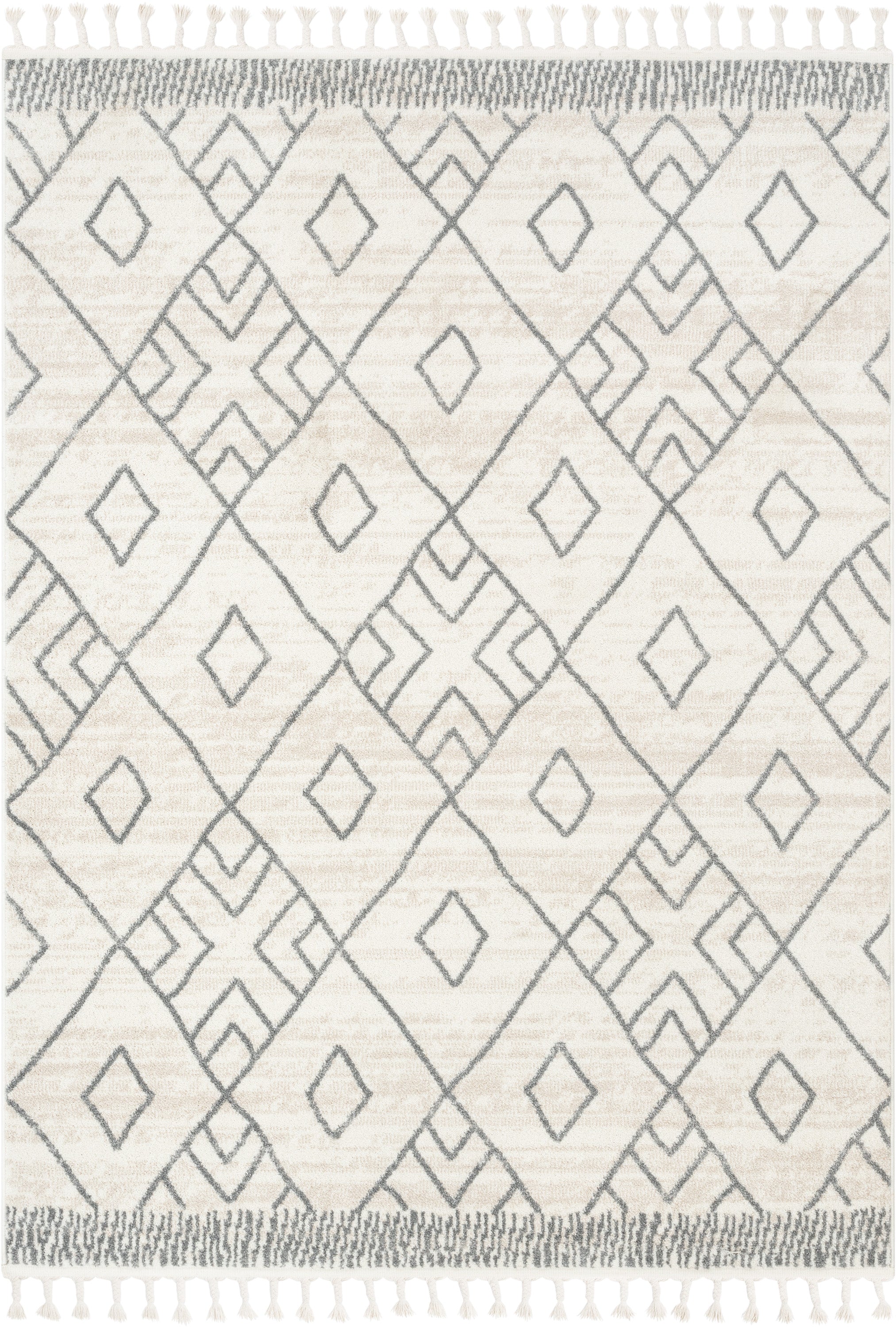 Diodelly Moroccan Lattice Trellis Ivory Grey Rug