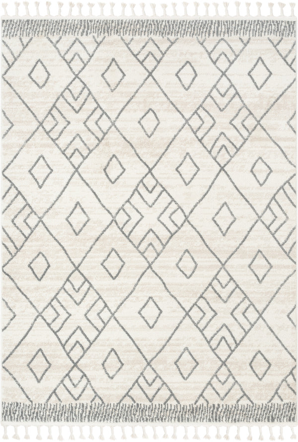 Diodelly Moroccan Lattice Trellis Ivory Grey Rug