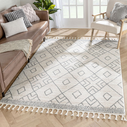 Diodelly Moroccan Lattice Trellis Ivory Grey Rug