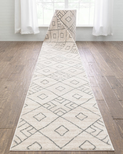 Custom Size Runner Diodelly Moroccan Lattice Trellis Ivory Grey 27 Inch Wide x Choose Your Length Hallway Runner Rug