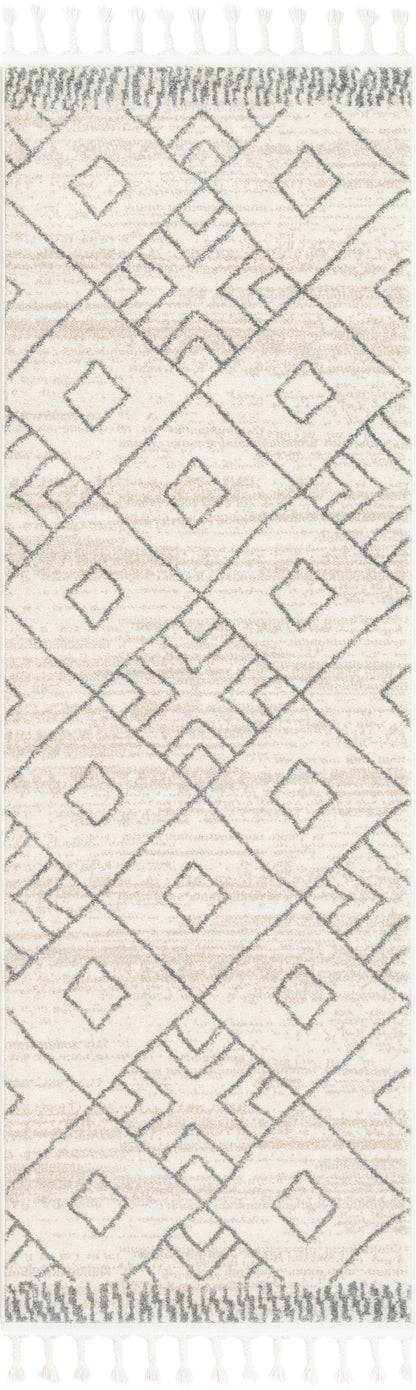 Diodelly Moroccan Lattice Trellis Ivory Grey Rug