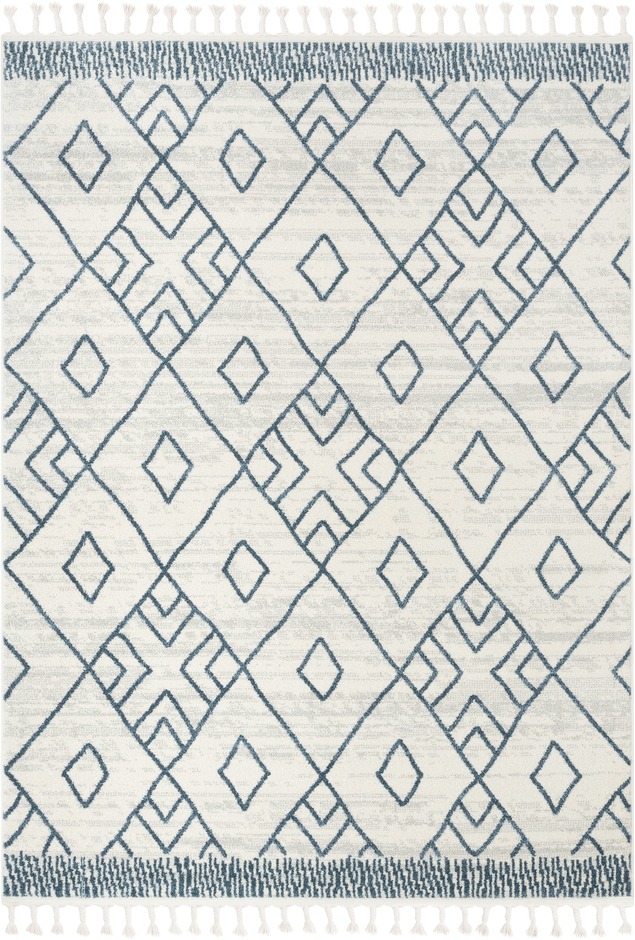 Diodelly Moroccan Lattice Trellis Blue Ivory Rug