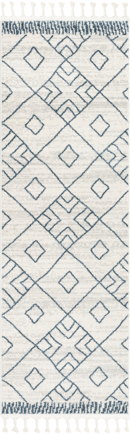 Diodelly Moroccan Lattice Trellis Blue Ivory Rug