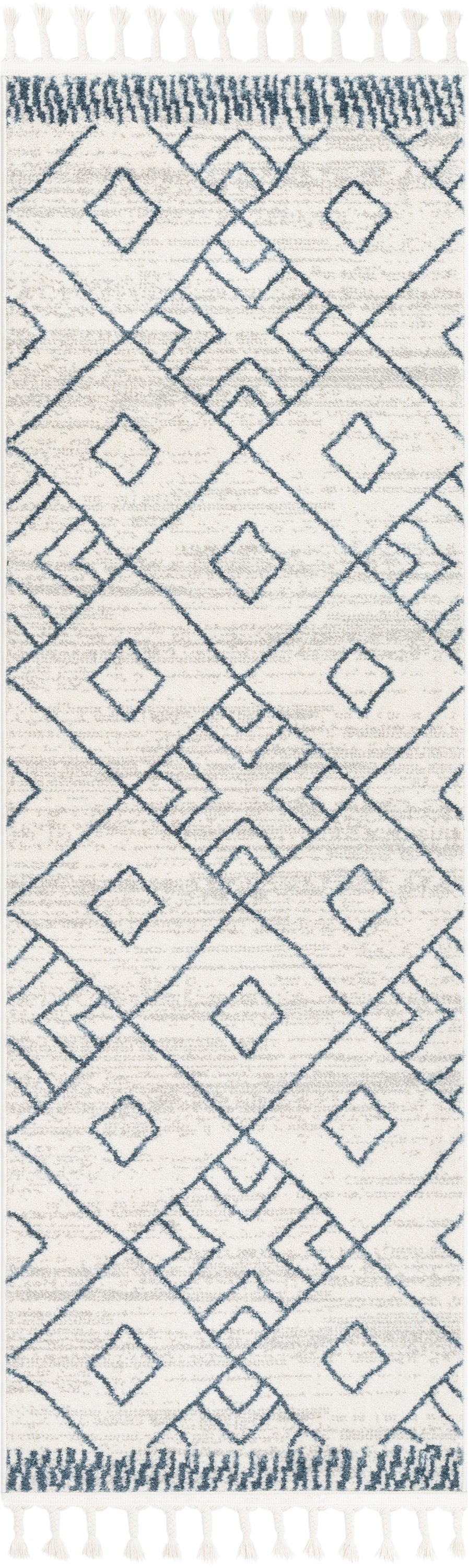 Diodelly Moroccan Lattice Trellis Blue Ivory Rug