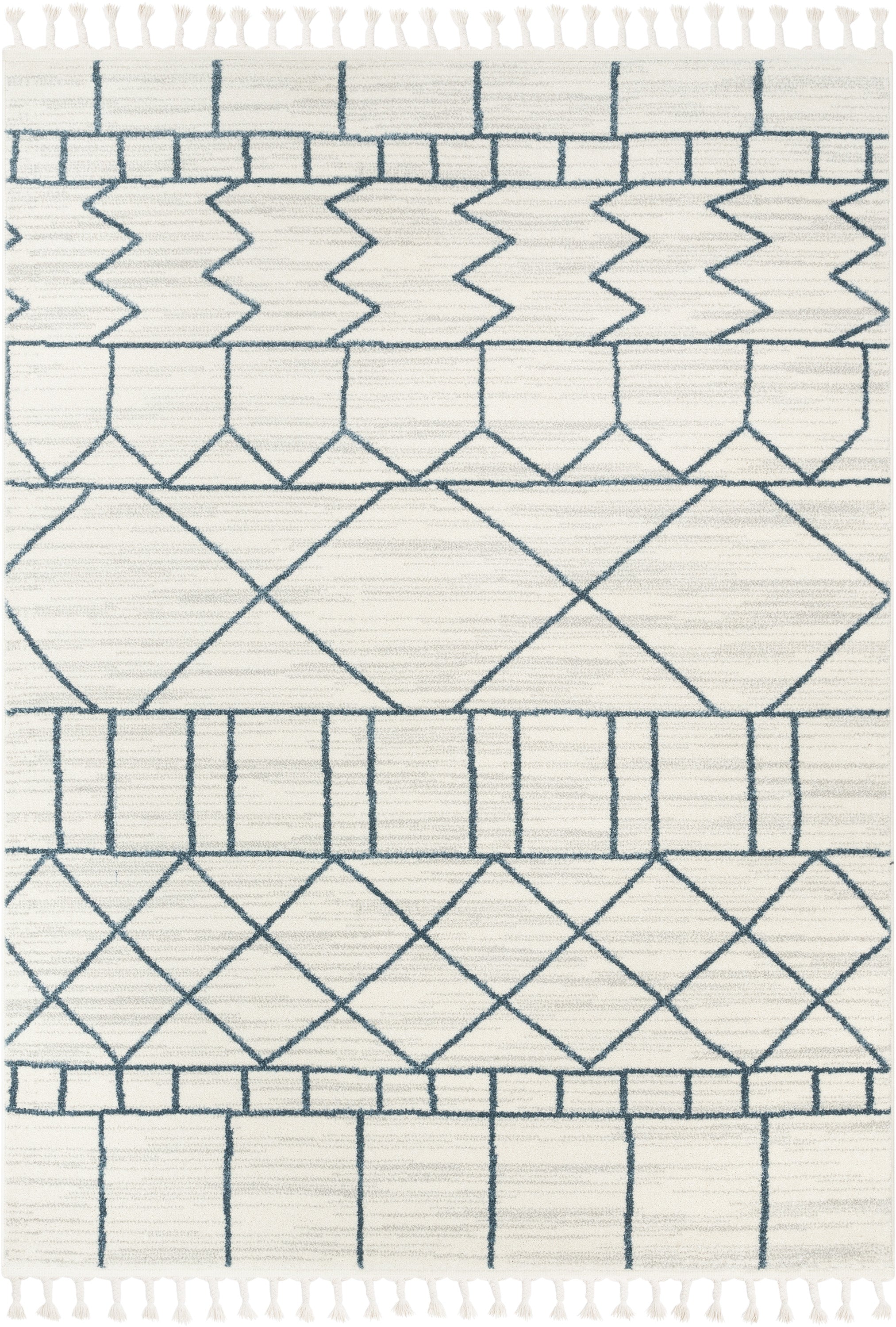 Schematica Nordic Tribal Geometric Pattern Ivory Blue Rug