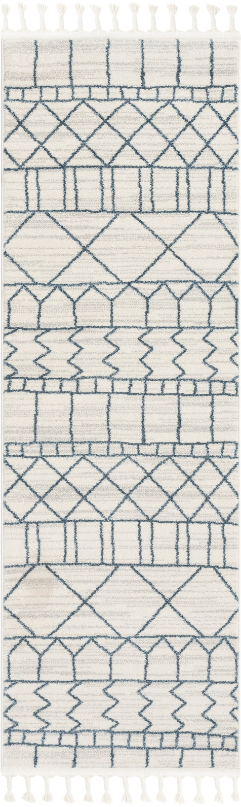 Schematica Nordic Tribal Geometric Pattern Ivory Blue Rug