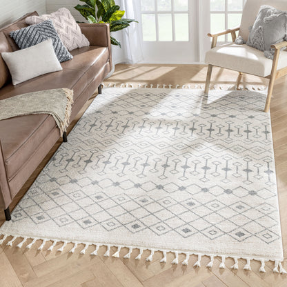 Transistora Nordic Tribal Trellis Pattern Ivory Grey Rug