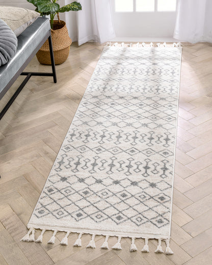 Transistora Nordic Tribal Trellis Pattern Ivory Grey Rug