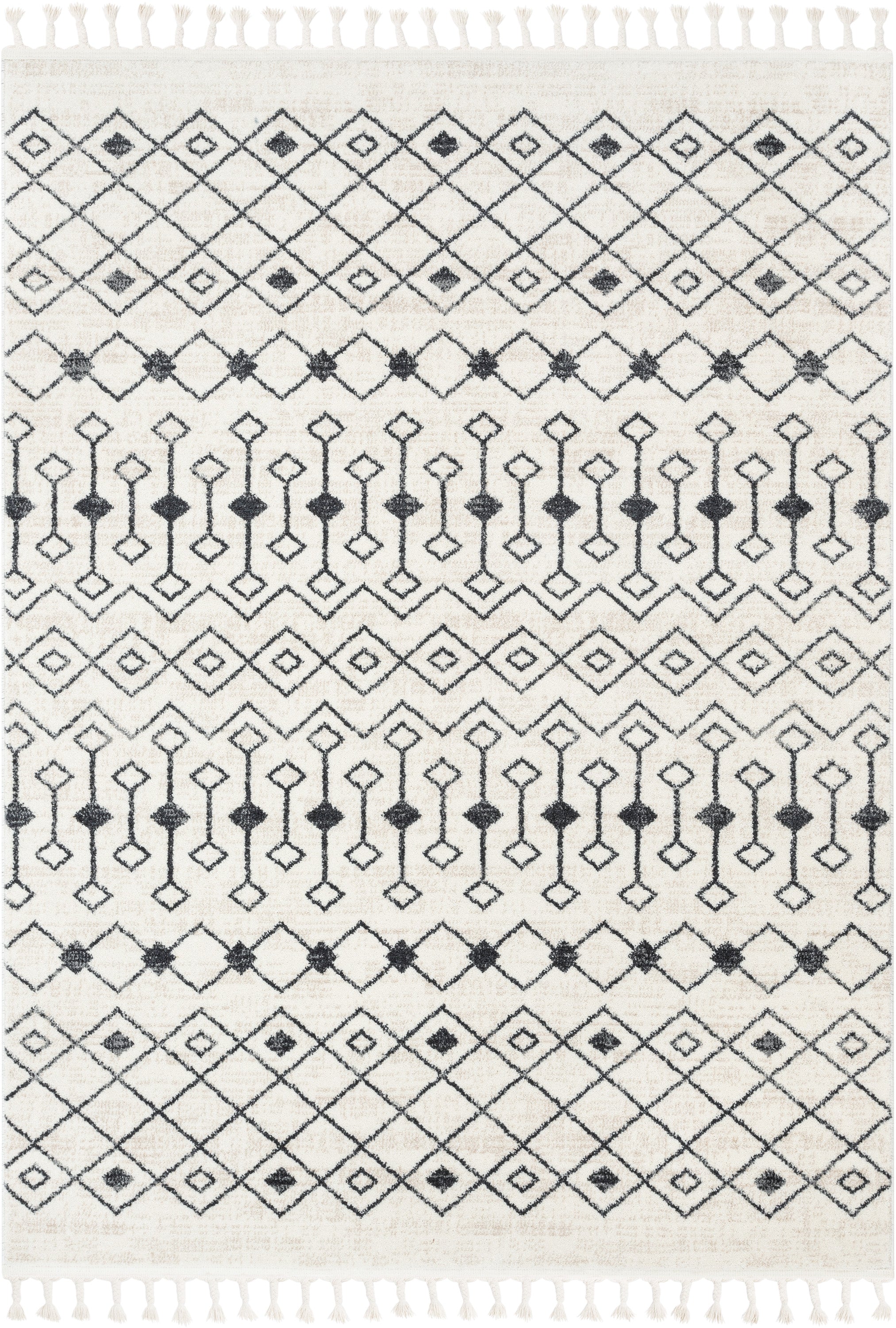 Transistora Nordic Tribal Trellis Pattern Charcoal Ivory Rug