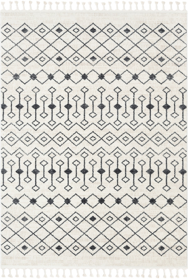 Transistora Nordic Tribal Trellis Pattern Charcoal Ivory Rug