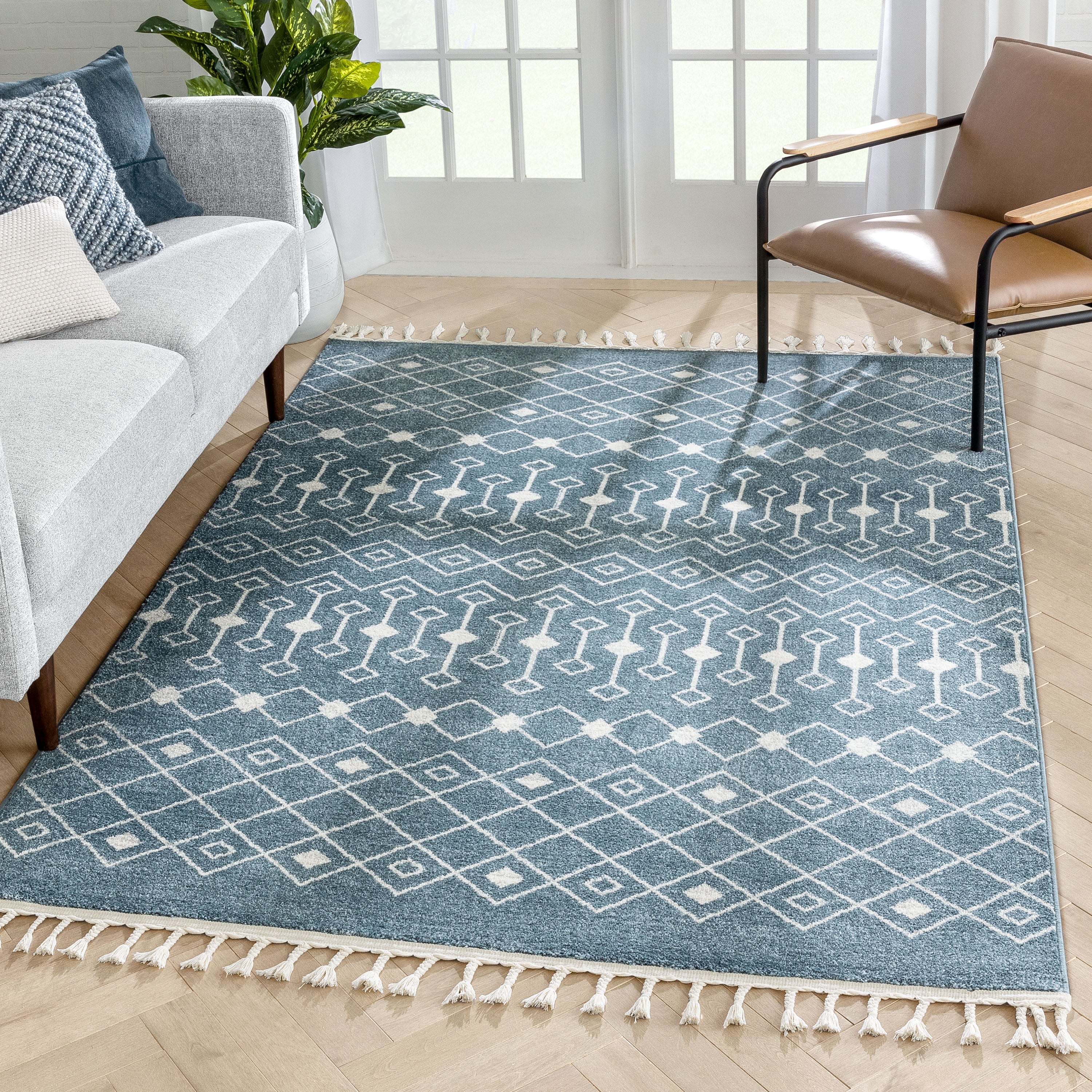 Transistora Nordic Tribal Trellis Blue 5'3" x 7'3" Rug