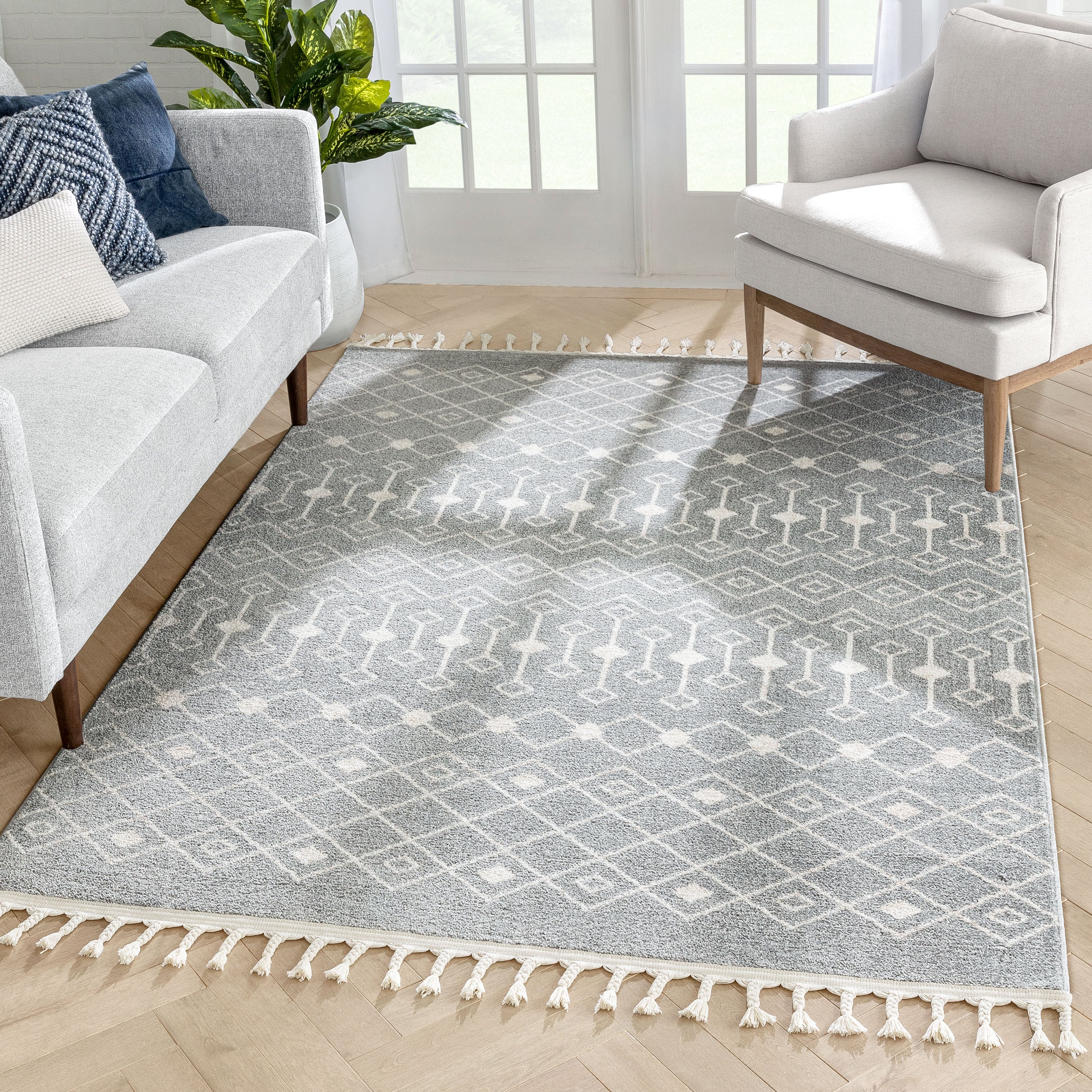 Transistora Nordic Tribal Trellis Pattern Grey Rug