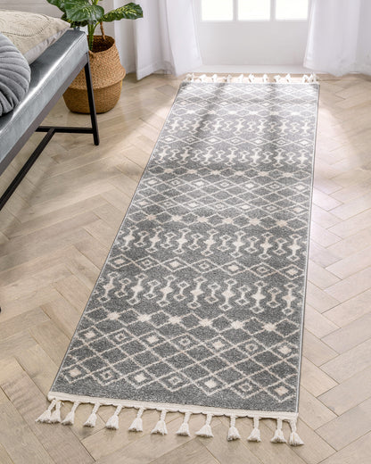 Transistora Nordic Tribal Trellis Pattern Grey Rug