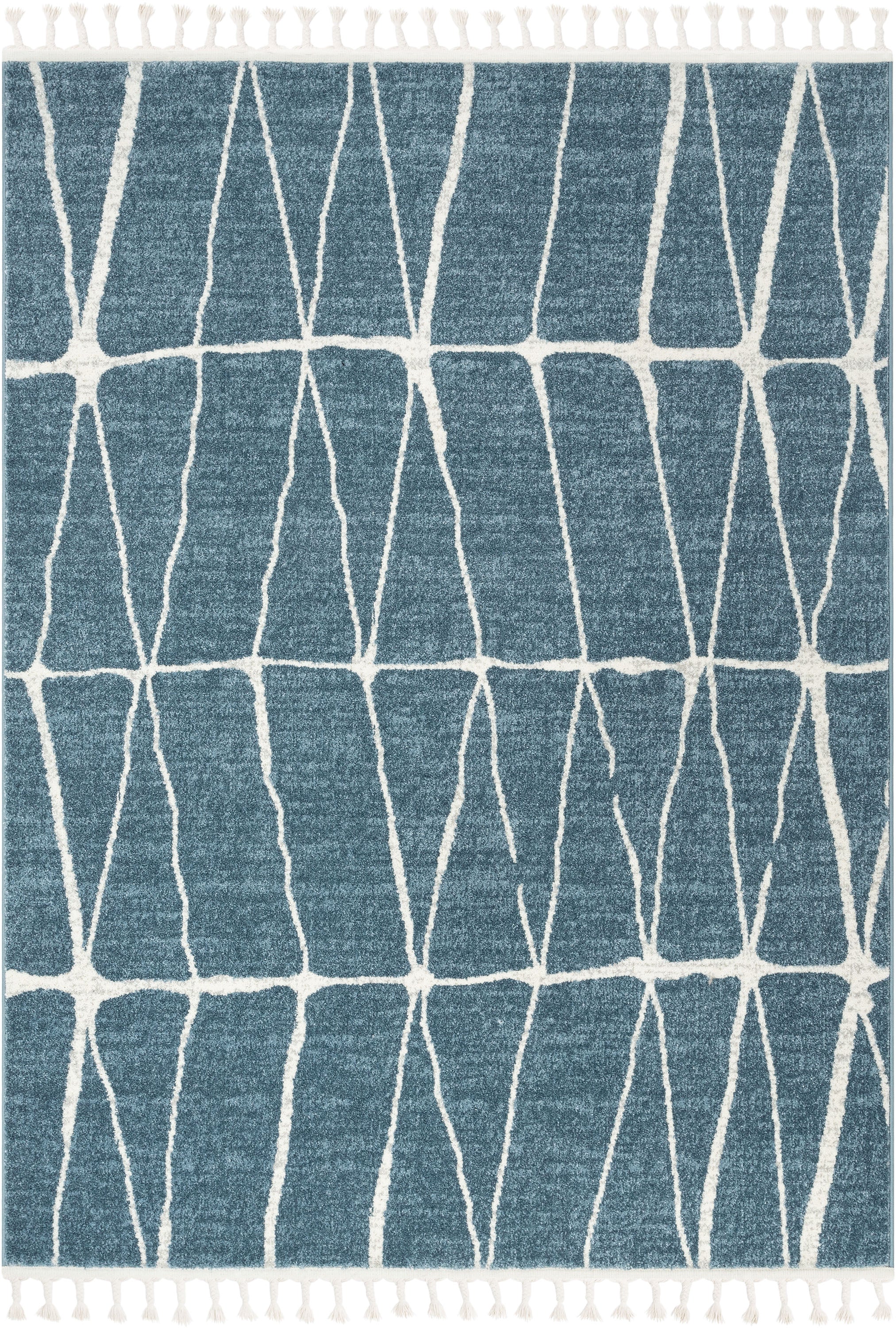 Crisscross Nordic Geometric Pattern Blue Rug