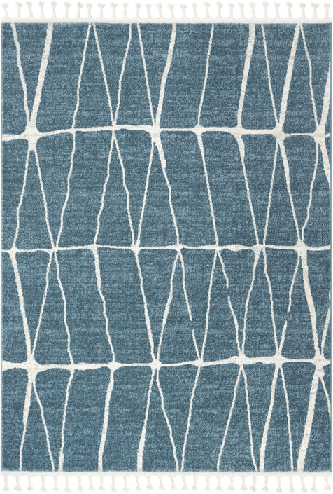 Crisscross Nordic Geometric Pattern Blue Rug