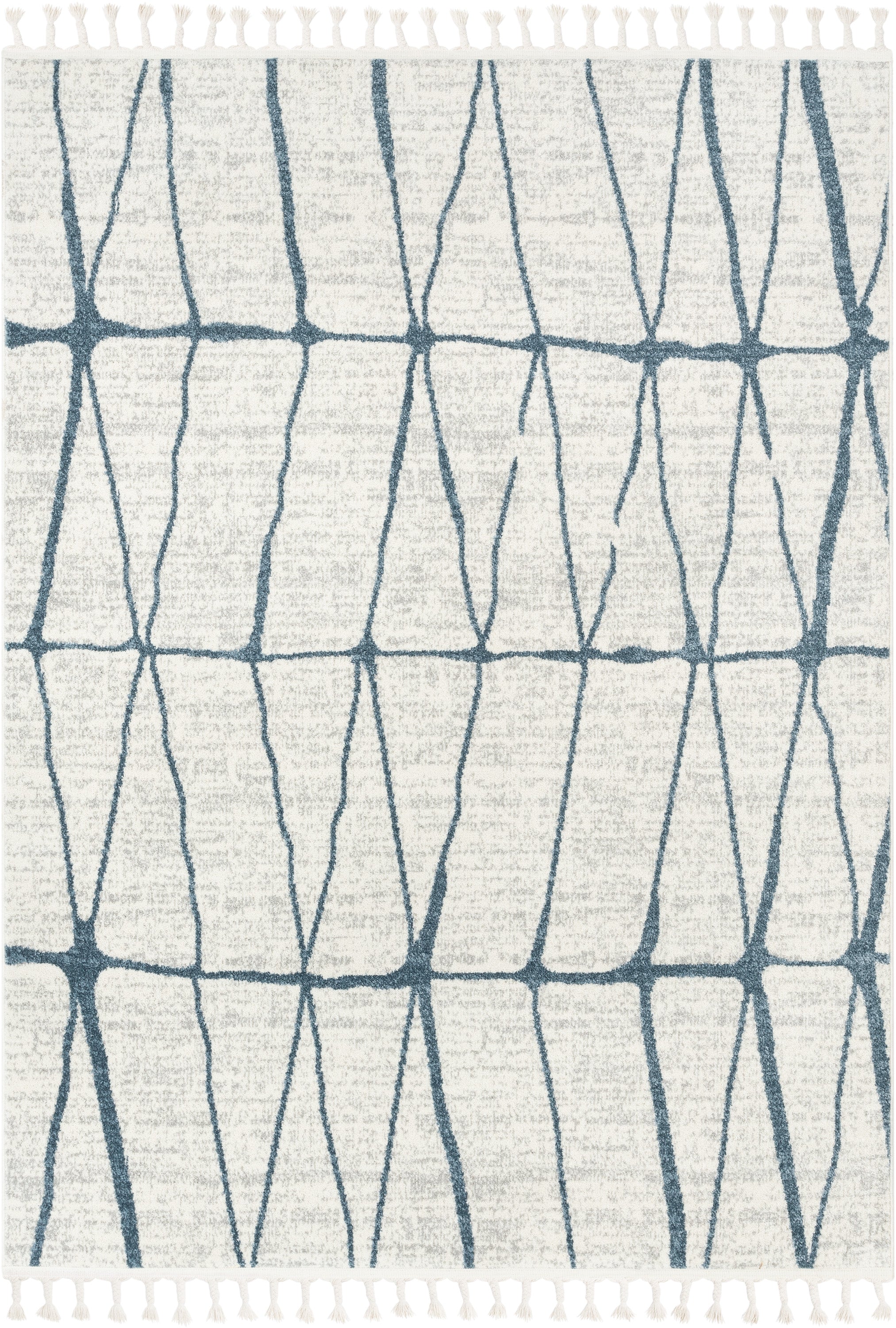 Crisscross Nordic Geometric Pattern Blue Ivory Rug