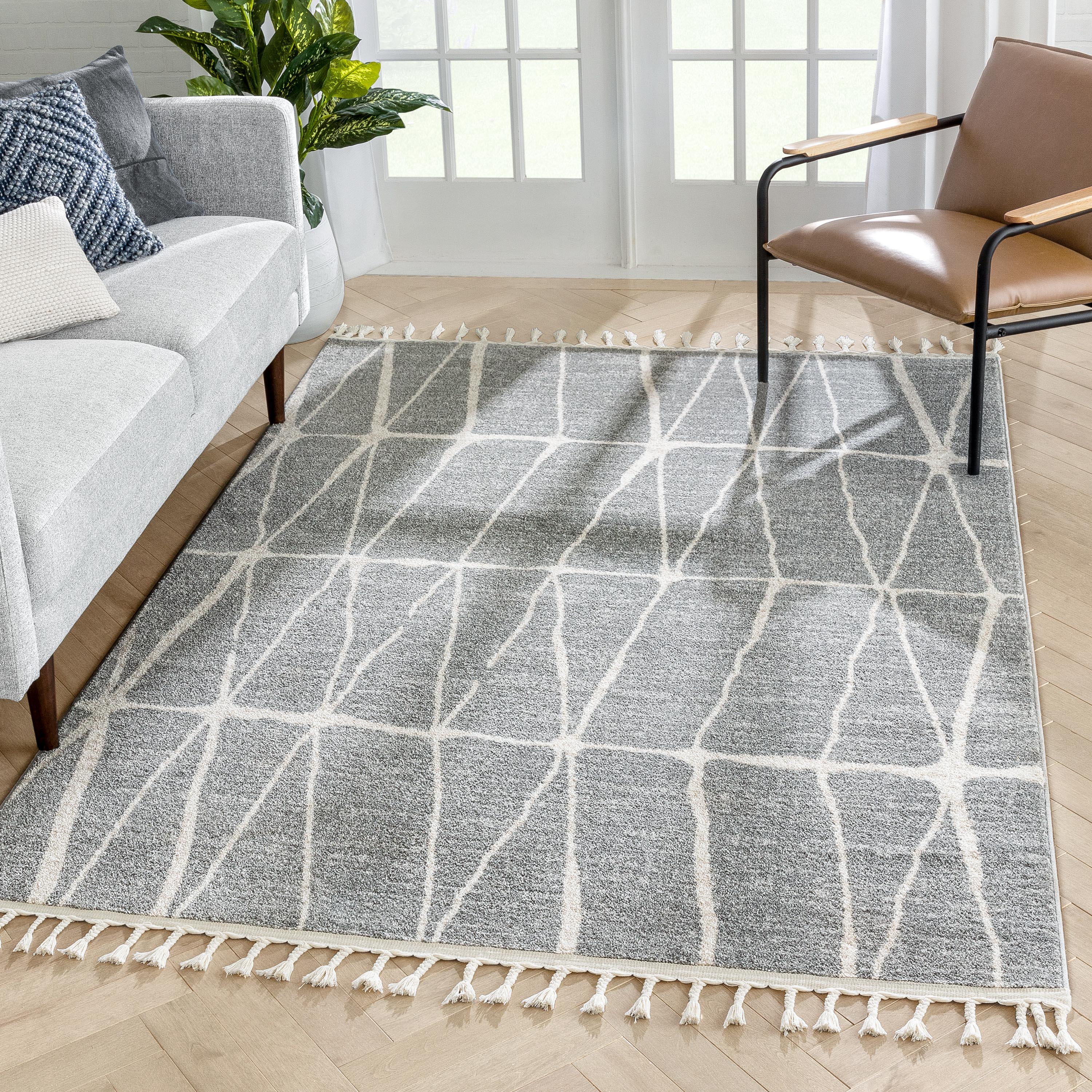 Crisscross Nordic Geometric Pattern Grey Rug