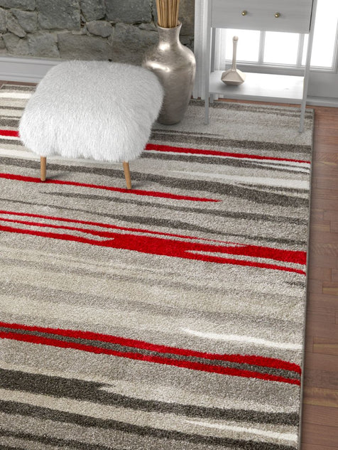 Oscar Red Modern Abstract Lines Rug