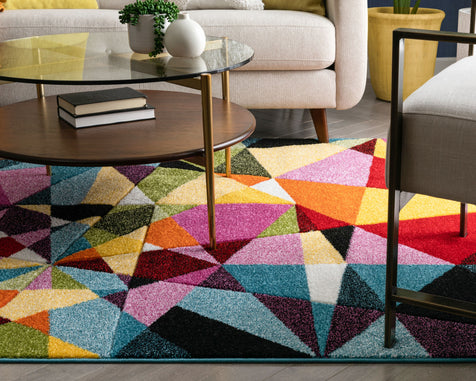 Marvel Mid-Century Modern Construct Geometric Multi Hand-Carved Rug