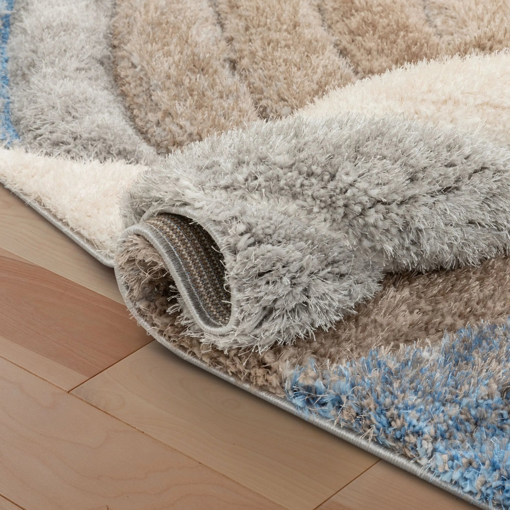Ucci  Modern Modern Geometric Shag Beige  3D Textured Thick & Soft Shag Rug Well Woven
