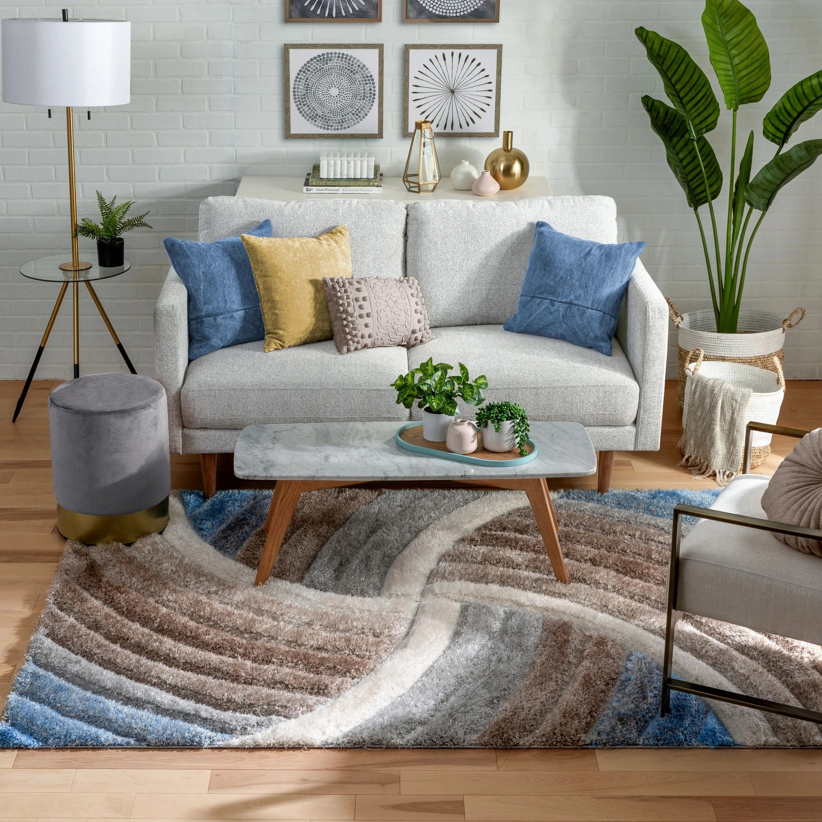 Ucci  Modern Modern Geometric Shag Beige  3D Textured Thick & Soft Shag Rug Well Woven