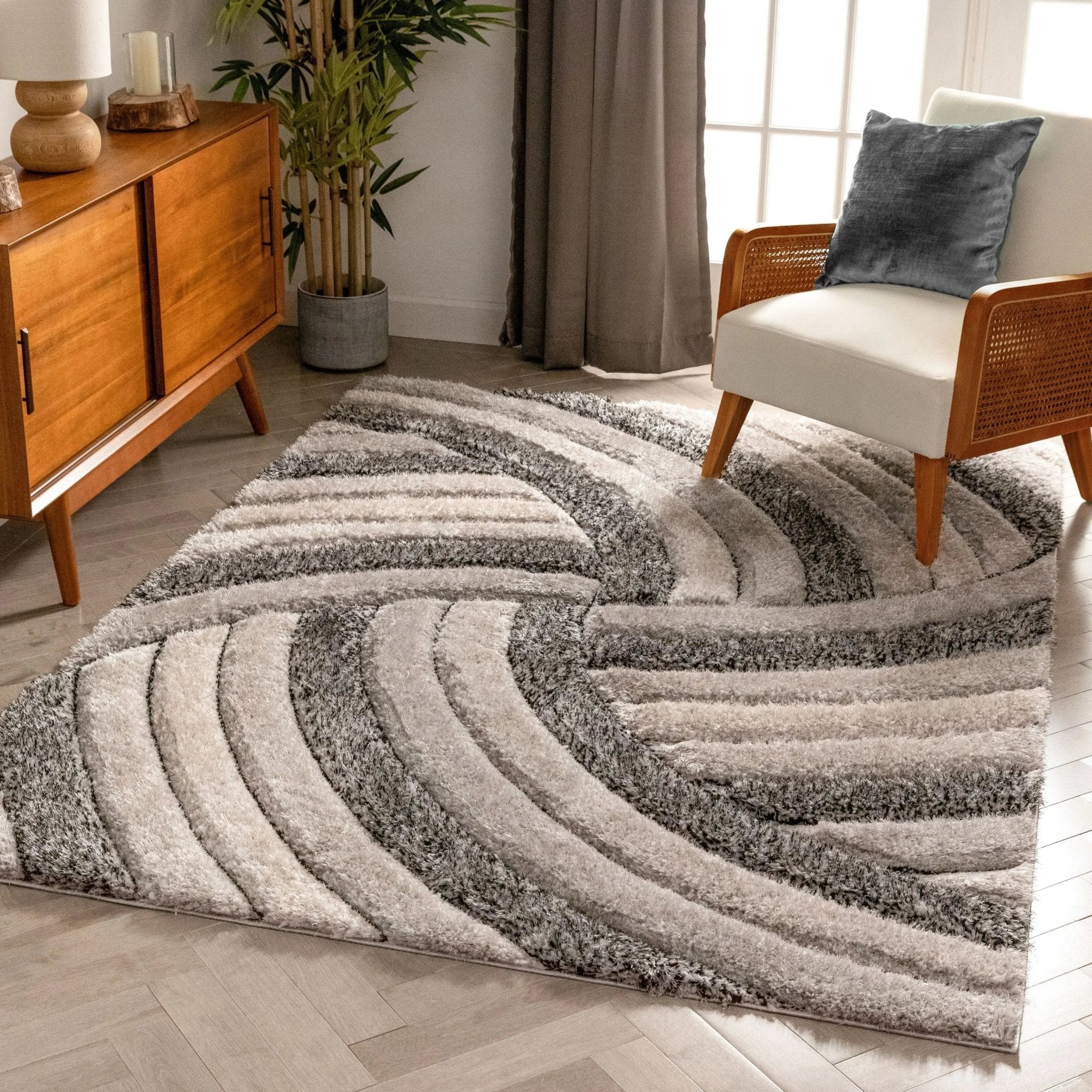 Ucci Grey Modern 3D Textured Shag Rug Well Woven