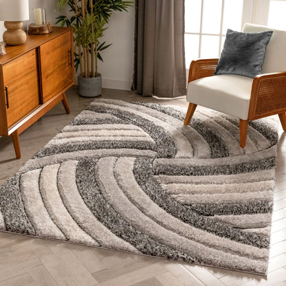 Ucci Grey Modern 3D Textured Shag Rug