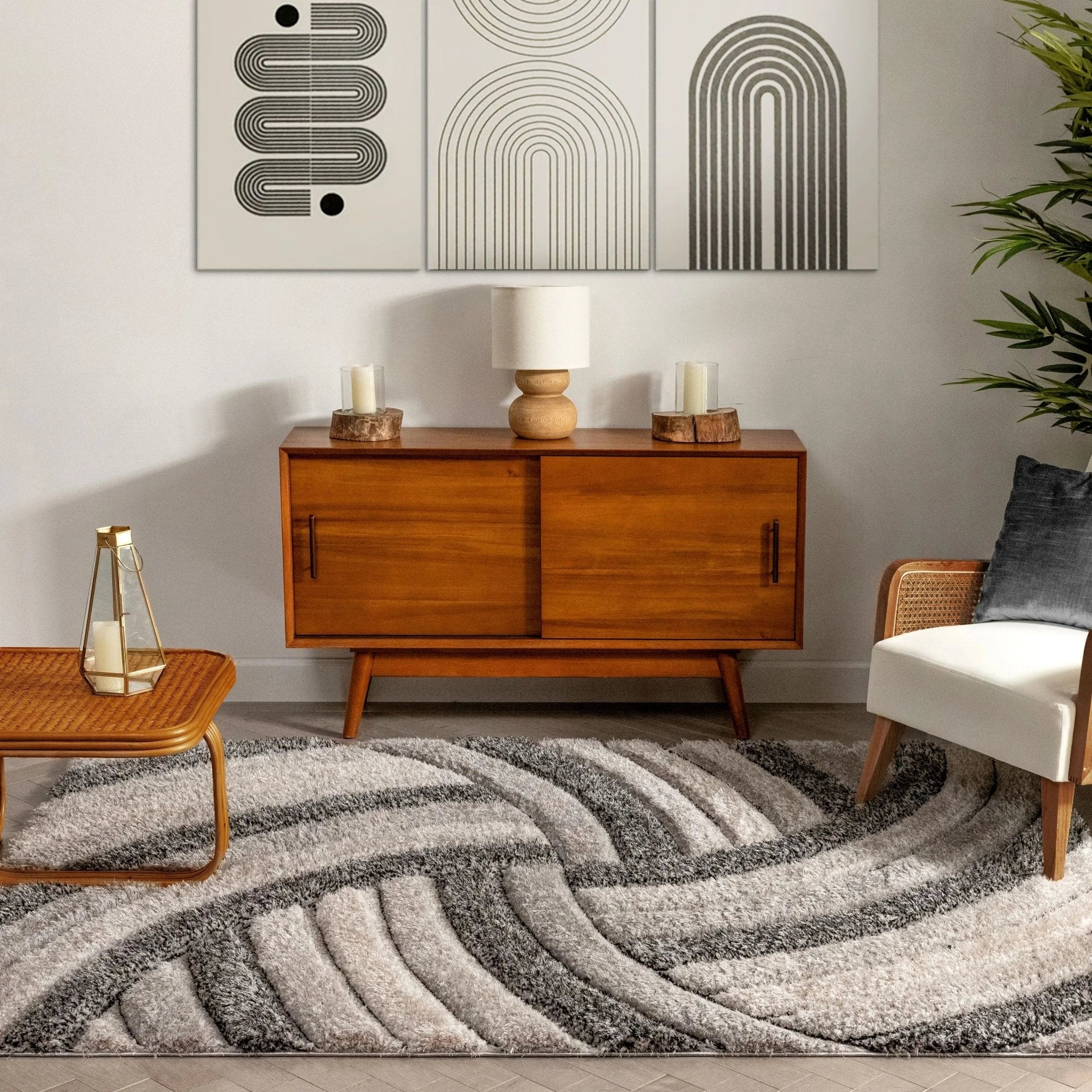 Ucci Grey Modern 3D Textured Shag Rug Well Woven