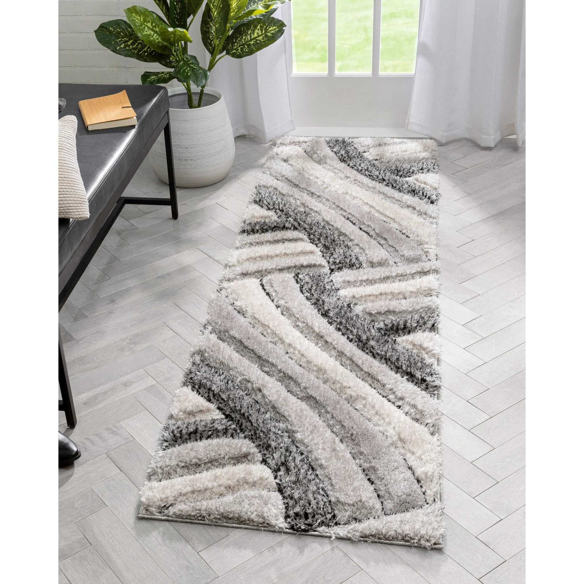 Ucci Grey Modern 3D Textured Shag Rug Well Woven