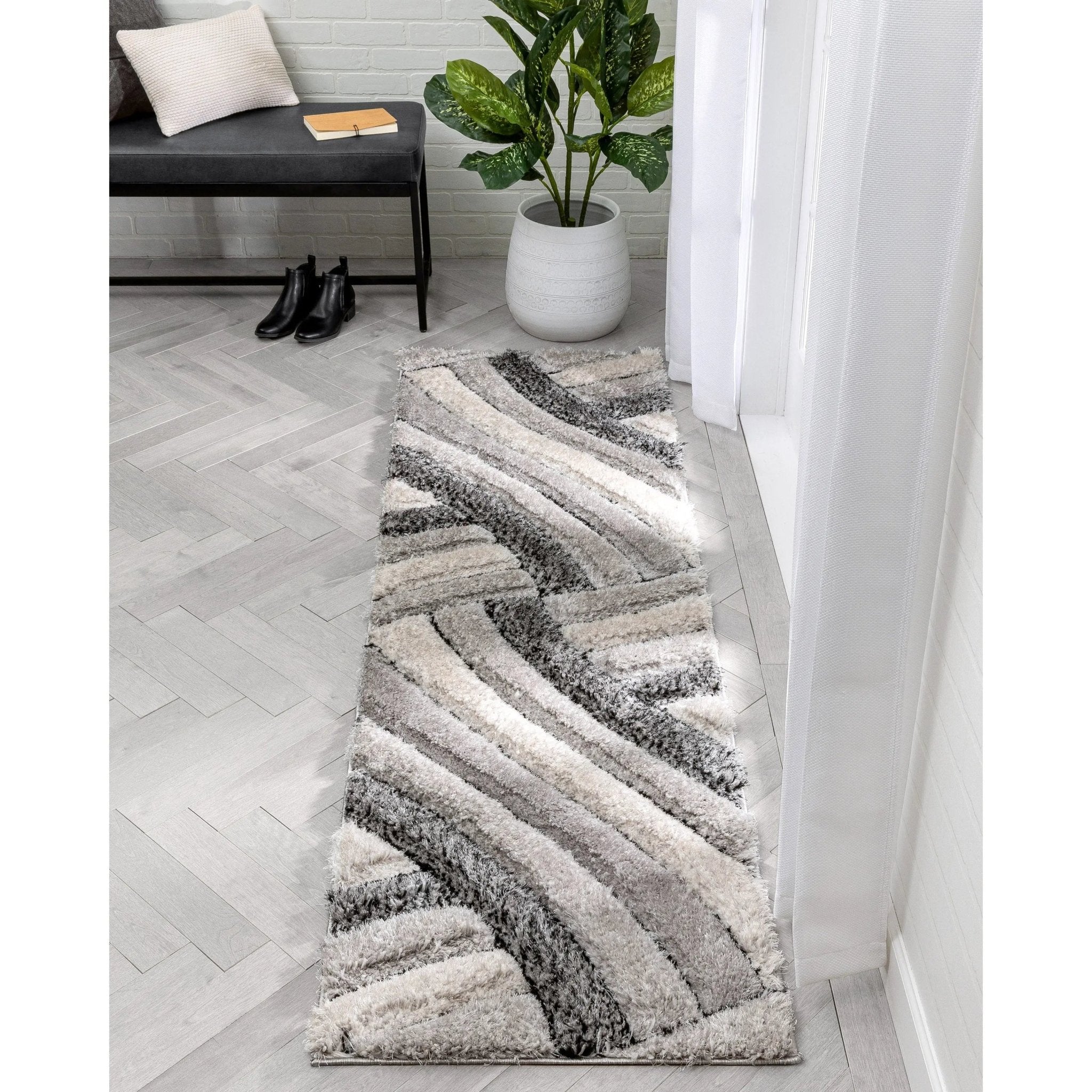 Ucci Grey Modern 3D Textured Shag Rug Well Woven