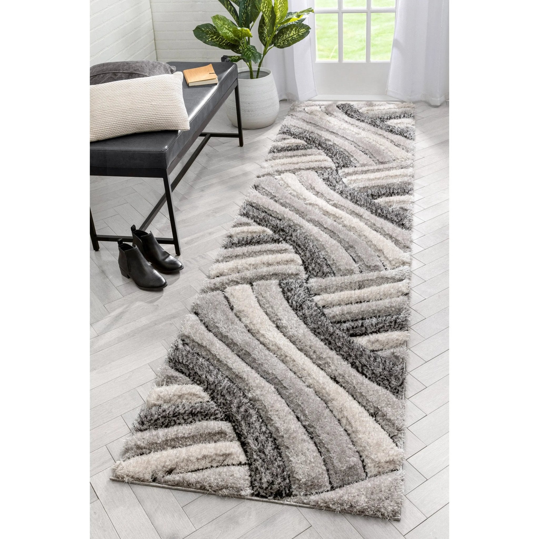 Ucci Grey Modern 3D Textured Shag Rug Well Woven