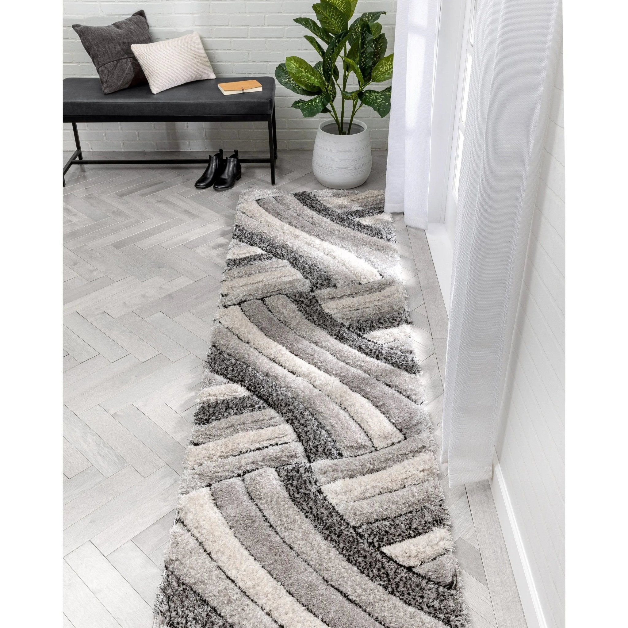 Ucci Grey Modern 3D Textured Shag Rug Well Woven