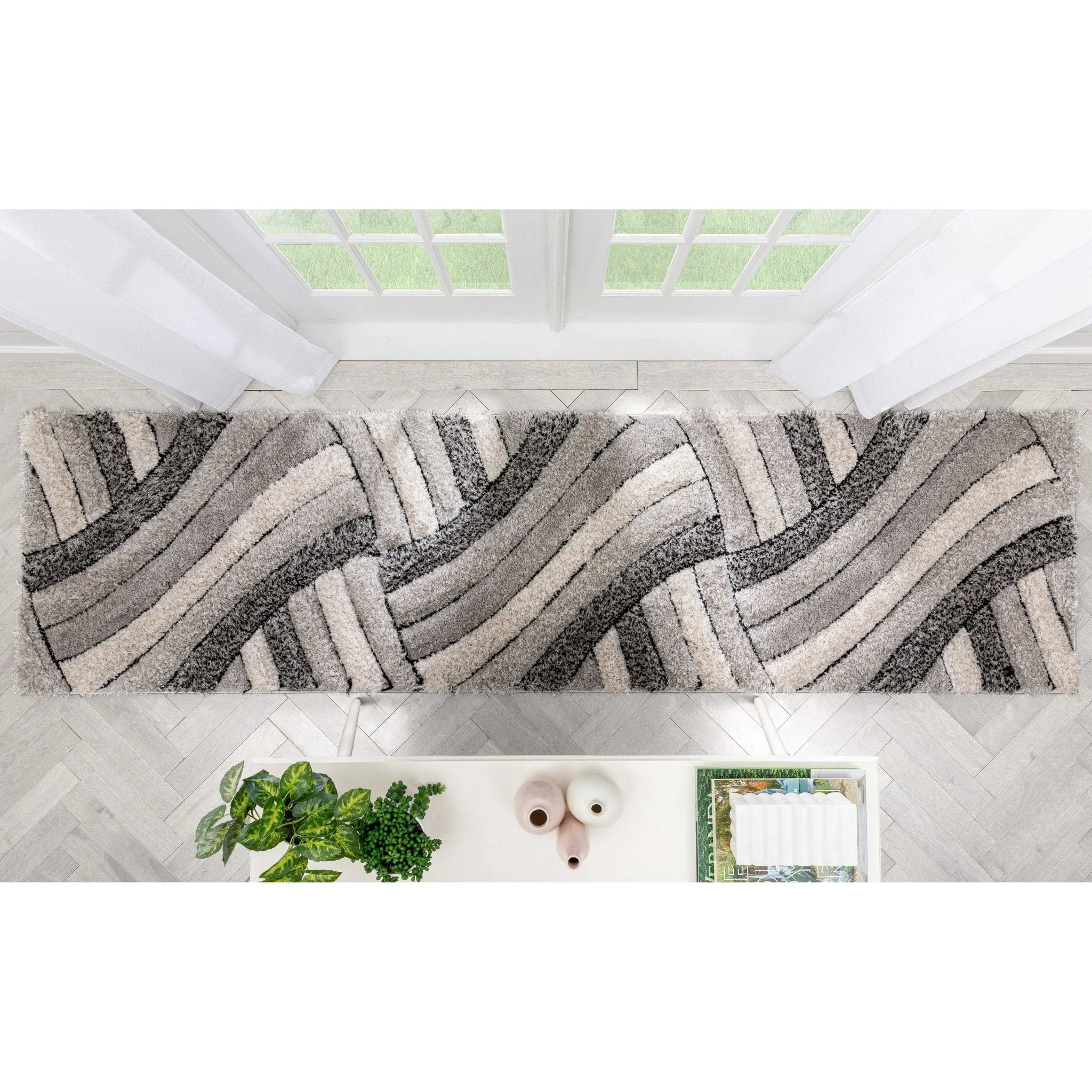 Ucci Grey Modern 3D Textured Shag Rug Well Woven