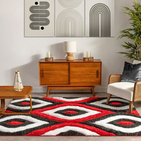 Malibu Red Modern 3D Textured Shag Rug