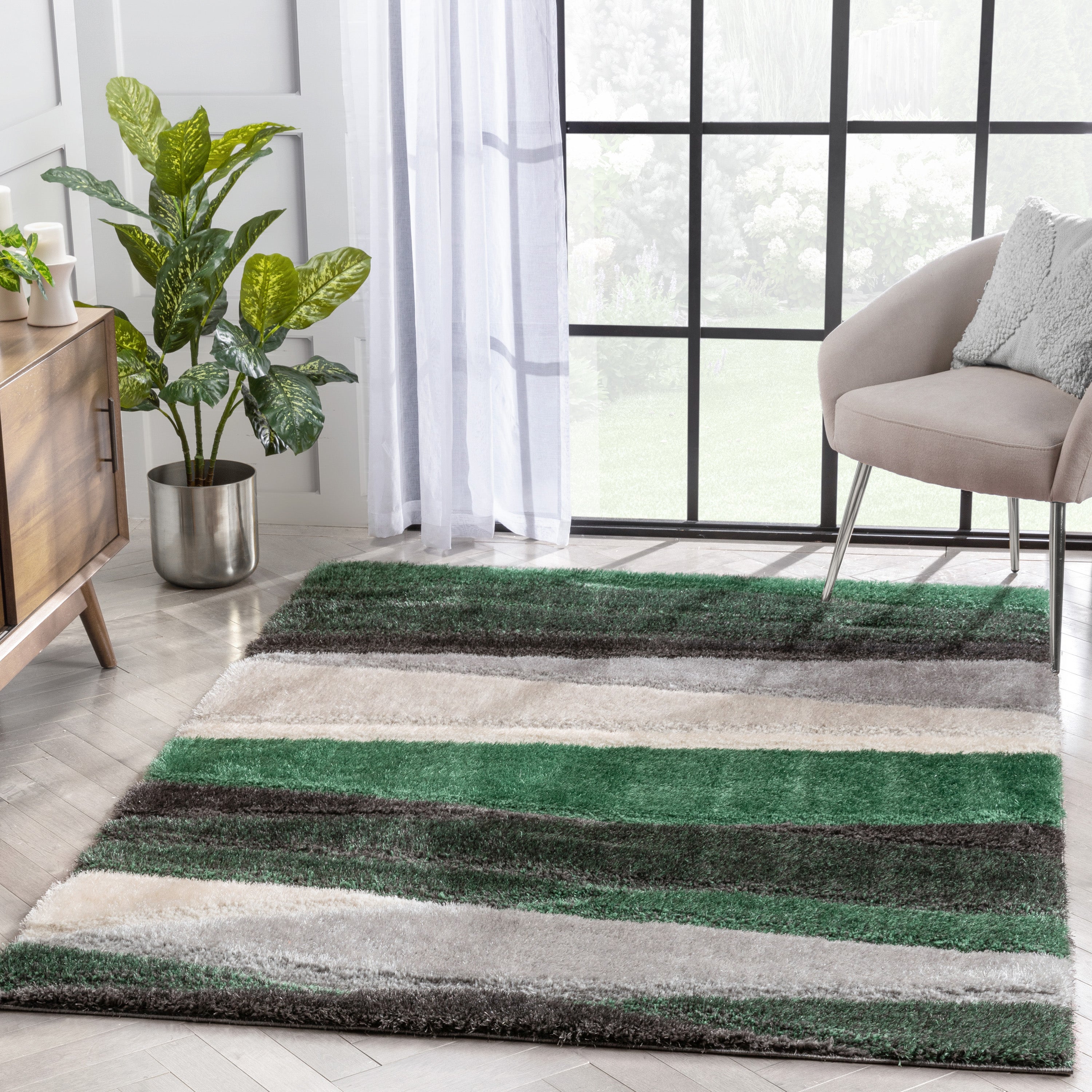 Apallo Modern Geometric Green 3D Textured Thick & Soft Shag Rug