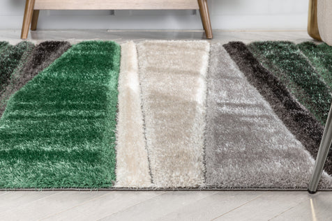 Apallo Modern Geometric Green 3D Textured Thick & Soft Shag Rug