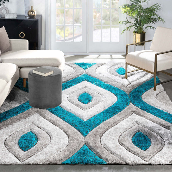 Malibu Blue Modern 3D Textured Shag Rug