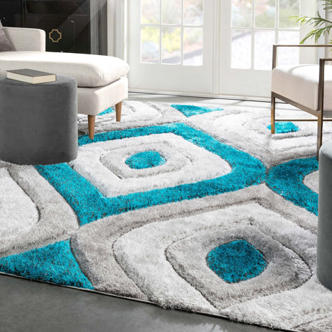 Malibu Blue Modern 3D Textured Shag Rug