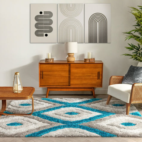 Malibu Blue Modern 3D Textured Shag Rug