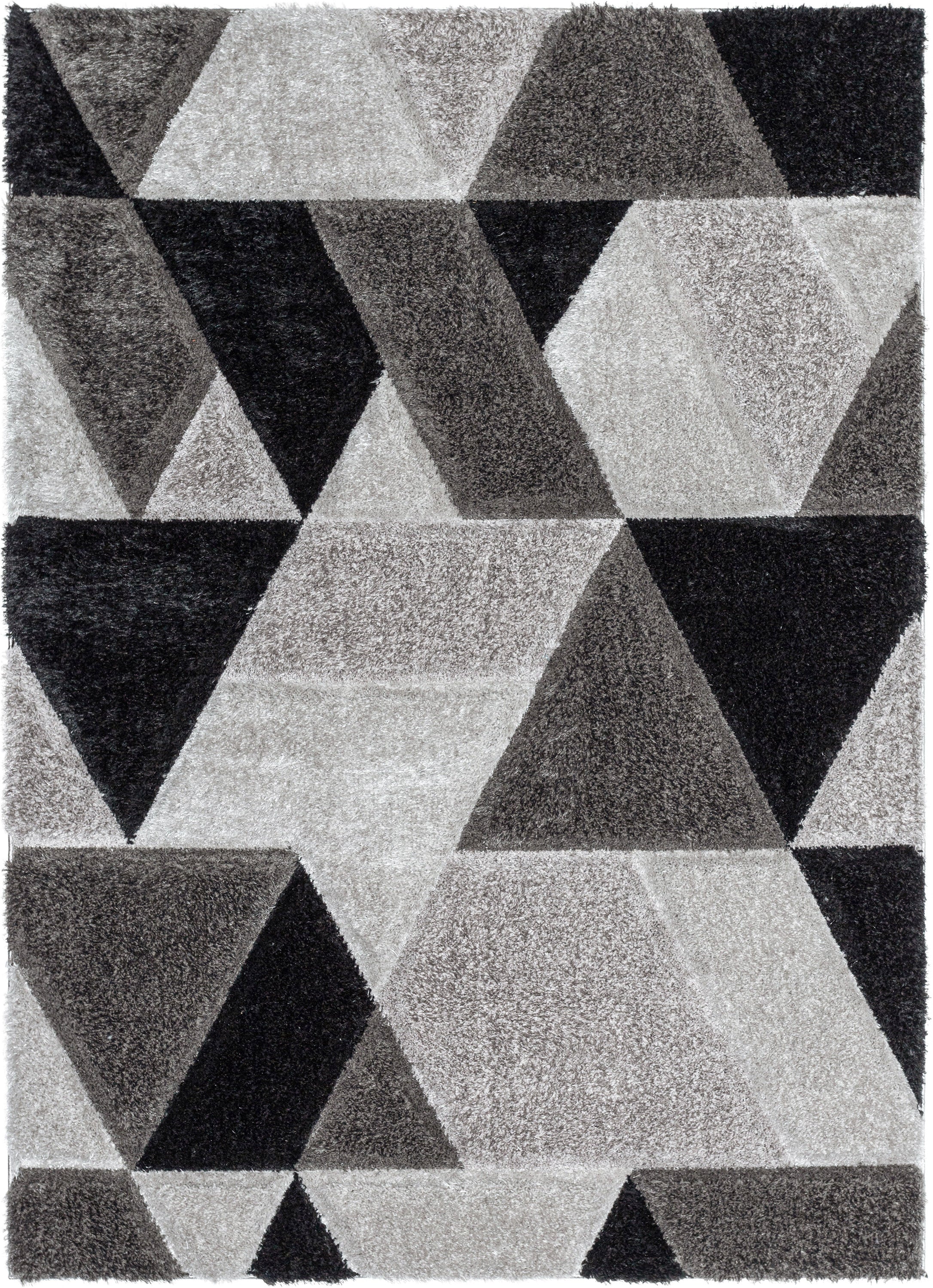 Holland Modern Geometric Black 3D Textured Thick & Soft Shag Rug