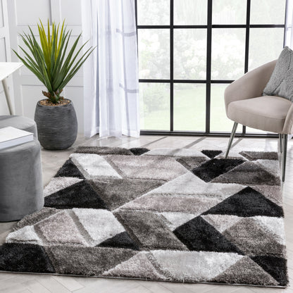 Holland Modern Geometric Black 3D Textured Thick & Soft Shag Rug