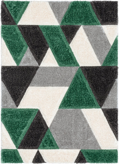 Holland Modern Geometric Green 3D Textured Thick & Soft Shag Rug