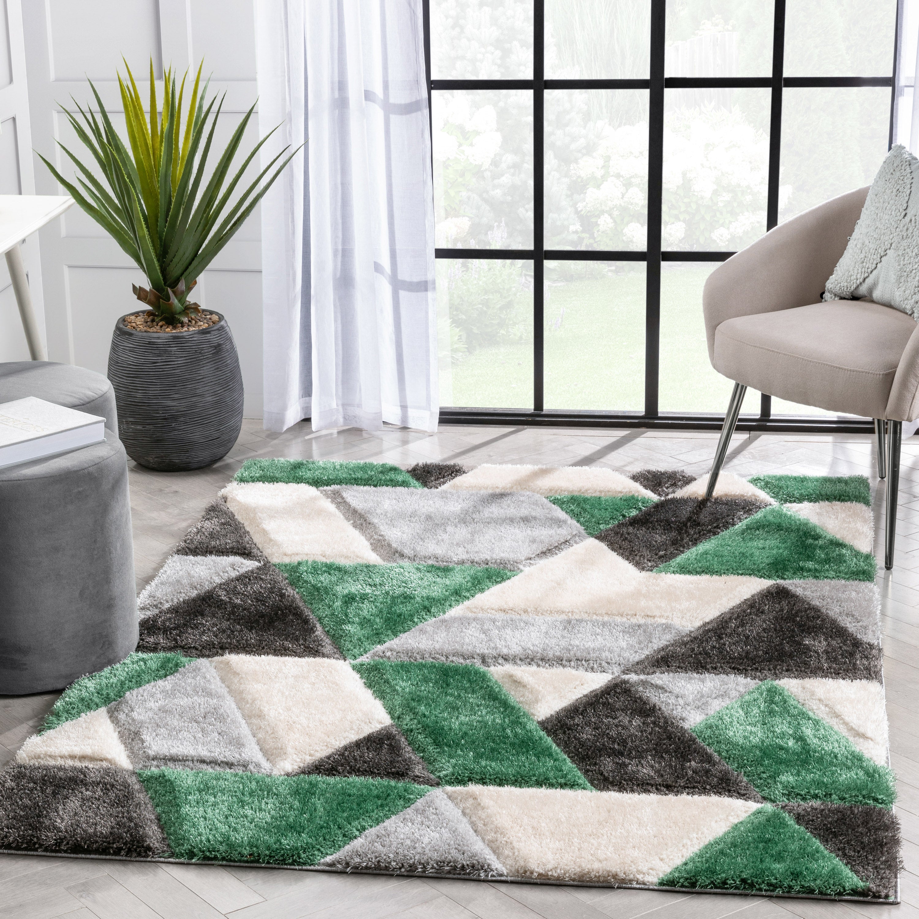 Holland Modern Geometric Green 3D Textured Thick & Soft Shag Rug